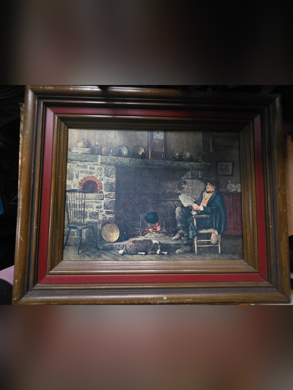 Lippencott Wood Framed Vintage Litho Print On Cardboard "Solid Comfort" Title